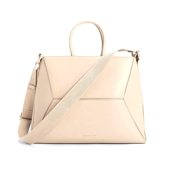 🔥Charles&Keith Nasrin Geometric Tote Bag Large Oat Large - Picture 1 of 11